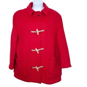 Gloverall women’s red wool duffle coat size large toggle overcoat England preppy